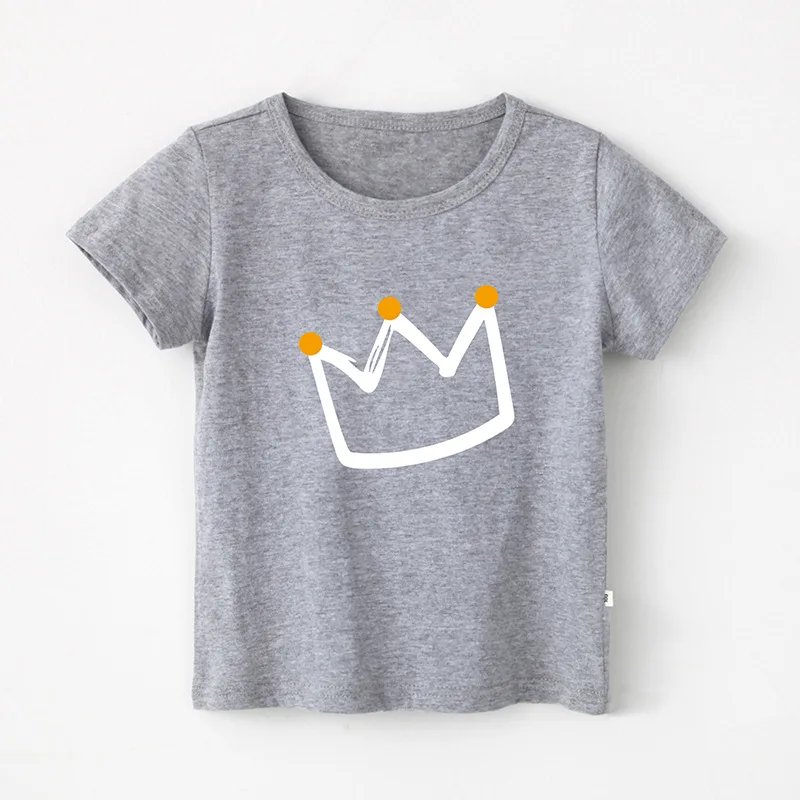 Модные хлопковые футболки для мальчиков и девочек, Детская футболка с рисунком короны летняя дышащая футболка ярких цветов, детская одежда - Цвет: Серый
