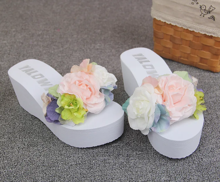 Womens New Handmade Flowers White Flip Flops Wedges Shoes Online Sale Slipper Beach Sandals Cheap51