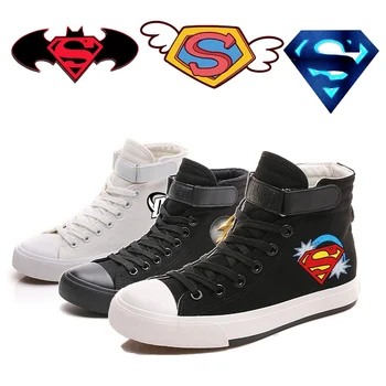 

Printing Cool Cartoon Superman Batman logo Canvas Shoes High-top Shoes Flat Casual Men's Shoes Fashion Students shoes
