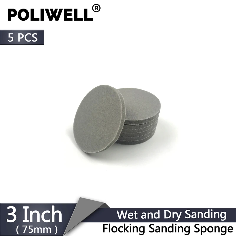 POLIWELL 5 шт. 3 дюйма 75 мм диск для флокирования шлифовальная губка зернистость 150~ 2000 Влажная и сухая губка наждачная бумага для шлифовки полировки инструментов