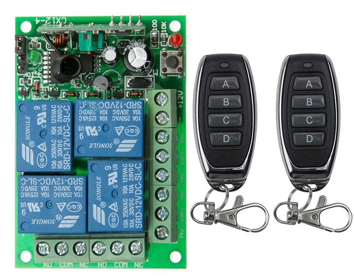 DC12V 24V 4CH 4 CH 무선 RF 원격 제어 전등 스위치 10A 릴레이 출력 라디오 수신기 모듈 스위치 컨트롤러 차고 문