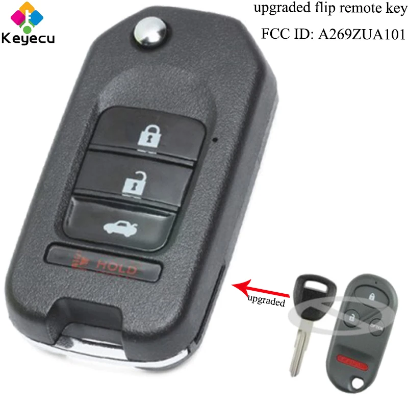 

KEYECU Upgraded Flip Remote Key - 3 1 4 Buttons & 433MHz &T5 Chip - FOB for Honda Accord 1998-2002 Prelude 1997-2001 A269ZUA101