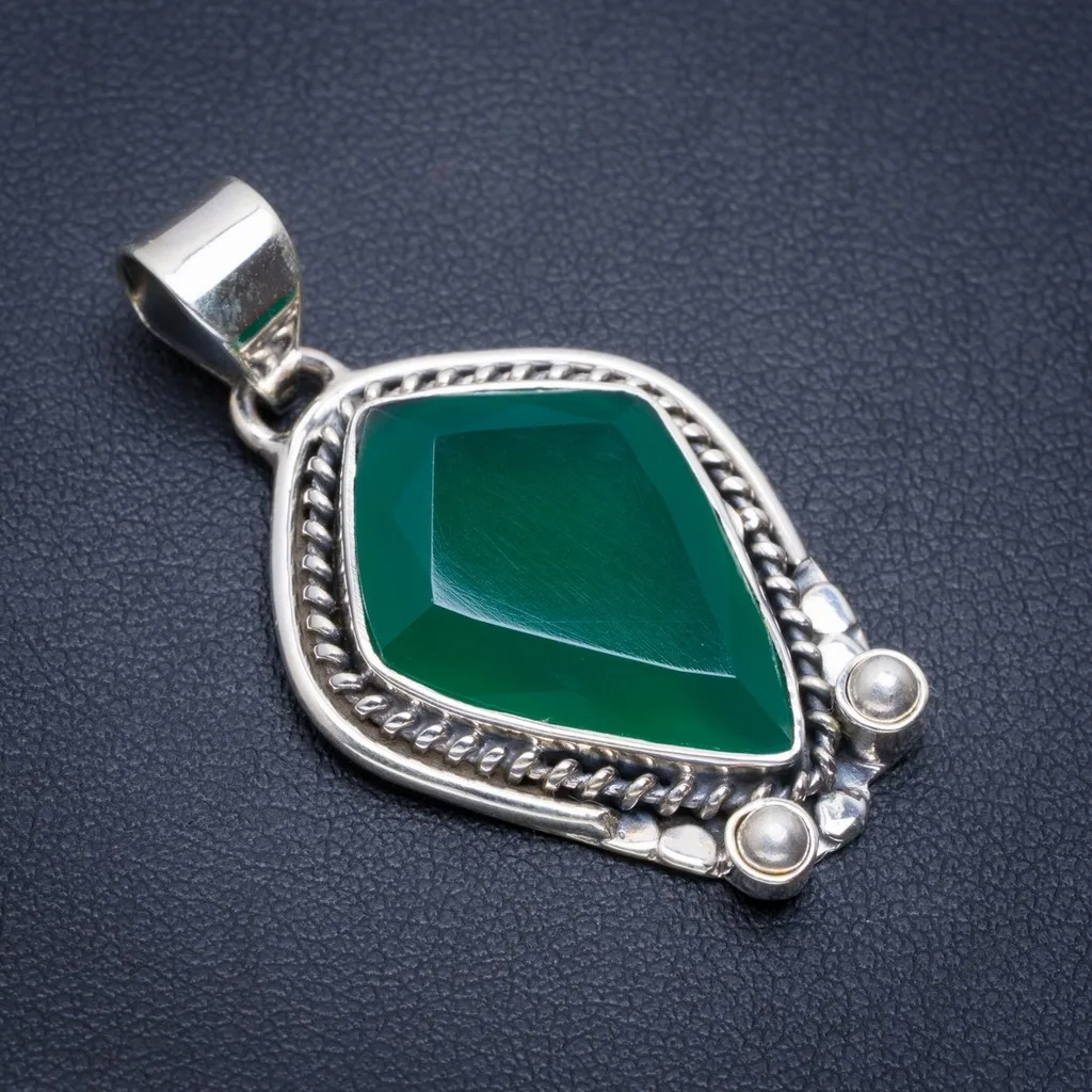 

Natural Chrysoprase Handmade Unique 925 Sterling Silver Pendant 1.5" A1883