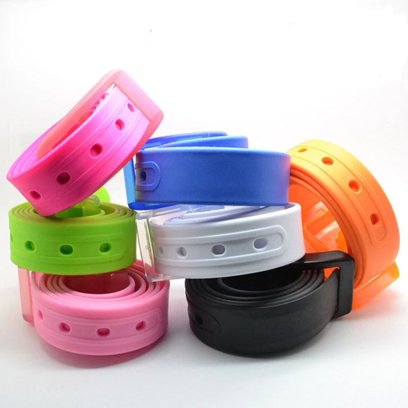 

Korean Style Eco-Friendly Plastic Belt Unisex Silicone Rubber Belt Smooth Buckle For Women Men Unisex Candy 5 Colors