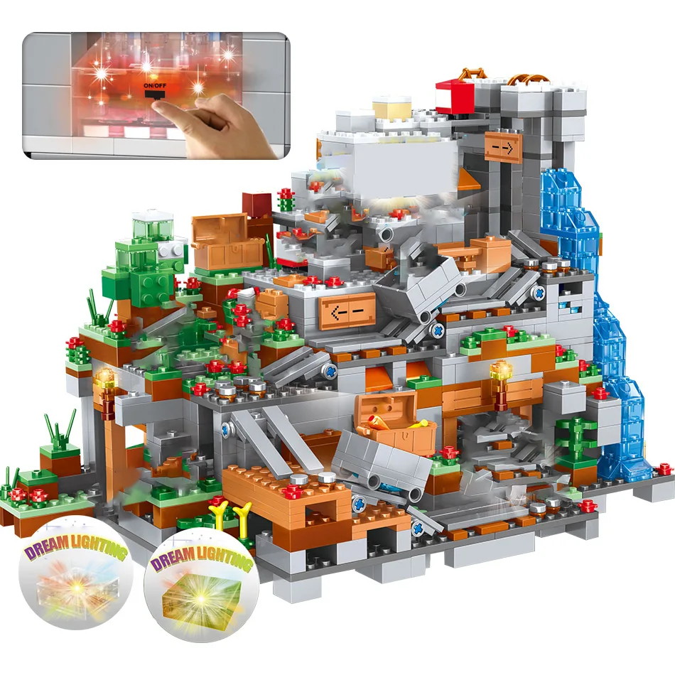 Blocos de Construção Brinquedos para Crianças Montanha Caverna Modelo Cachoeira Tijolos Conjuntos Presentes 1351 Pçs 7 construção cachoeira tijolos conjuntos brinquedos para crianças presentes