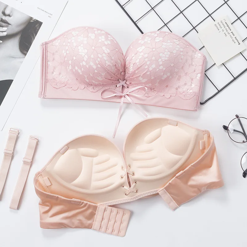 Sexy ramínek neviditelná podprsenka bezešvý spodky krajka strappy strčit nahoře podprsenky wire-free seřídit dámská intimates