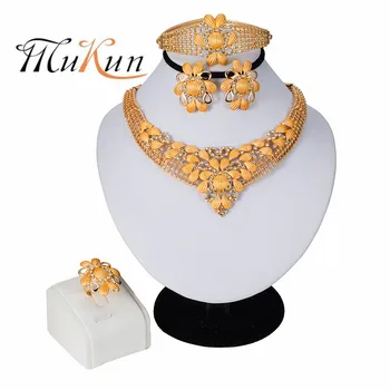 

MUKUN 2019Nigerian wedding woman accessories jewelry set Brand italian Bridal jewelry set dubai gold color jewelry set Wholesale