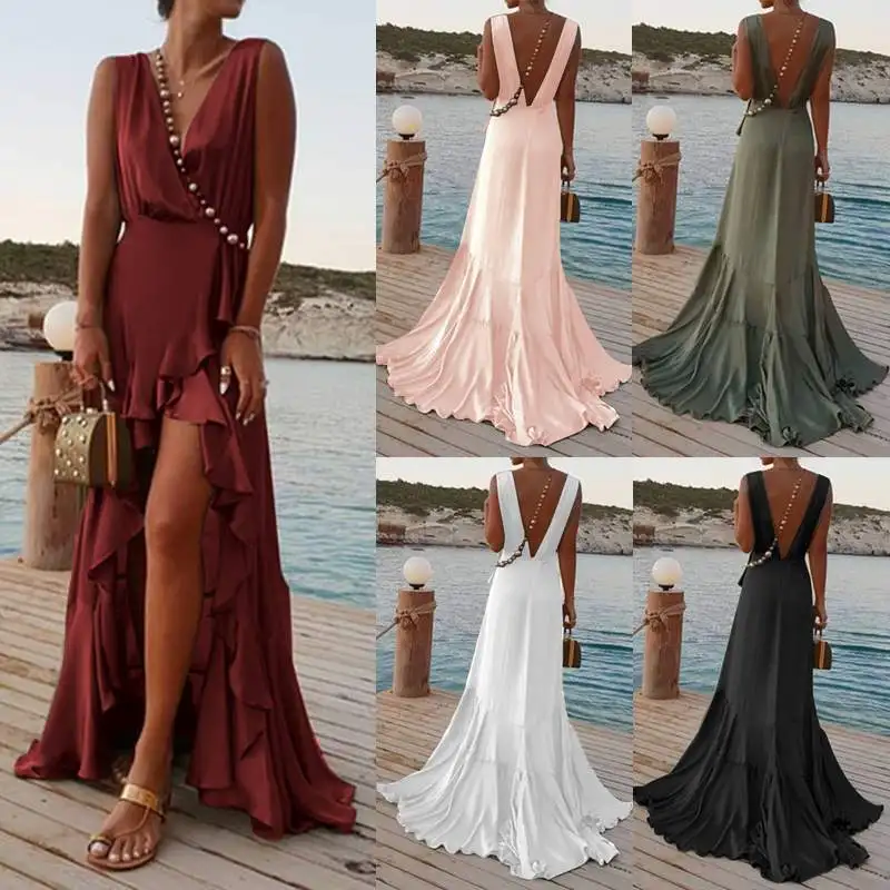 

S-5XL Celmia Bohemian Women Sexy Backless Ruffles Long Dress 2019 Summer Beach Dresses Irregular Party Maxi Vestidos Robe Mujer