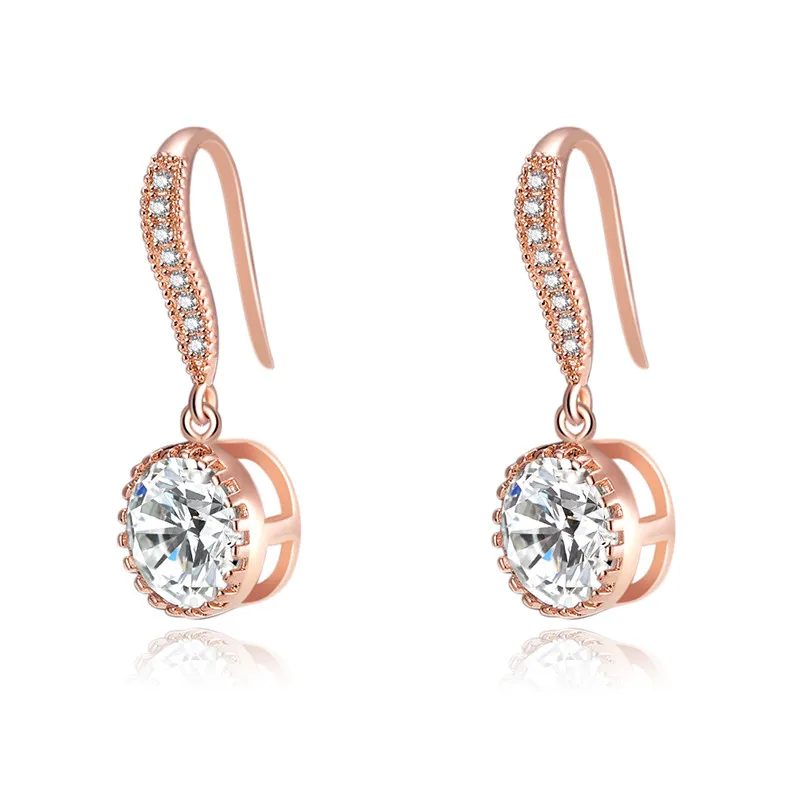 

Big CZ Pendant Drop Earring Micro Pave Zircon Copper Rhinestones Rose Gold Earrings For Women Bridal Wedding Jewelry Brincos Z3