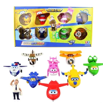 

9pcs/lot 6cm Super Wings Mini Airplane Robot Action Figure Transformation toys for kids christmas gifts