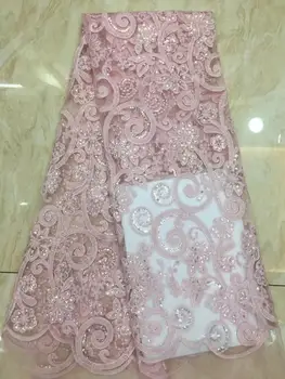 

African Lace Fabric 2019 High Quality Lace Sequins Fabric French Nigerian Lace Fabric 3d Embroidery Wedding Lace(7-19