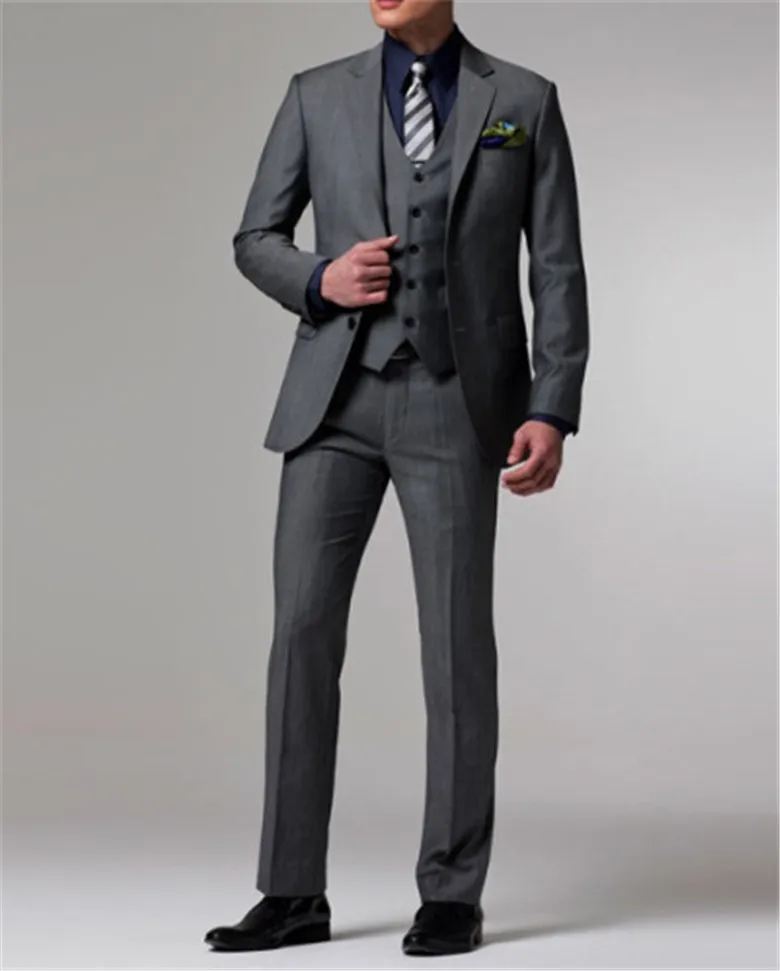 Новое поступление, выполненный на заказ светильник, серый фрак, мужской костюм, набор, тонкие свадебные костюмы, мужские серые смокинги для жениха(пиджак+ брюки+ жилет+ галстук