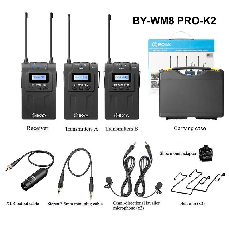 BOYA BY-WM8 Pro-K2 UHF Беспроводной двухканальный петличный микрофон система для DSLR камеры видеокамеры смартфон интервью ENG EFP