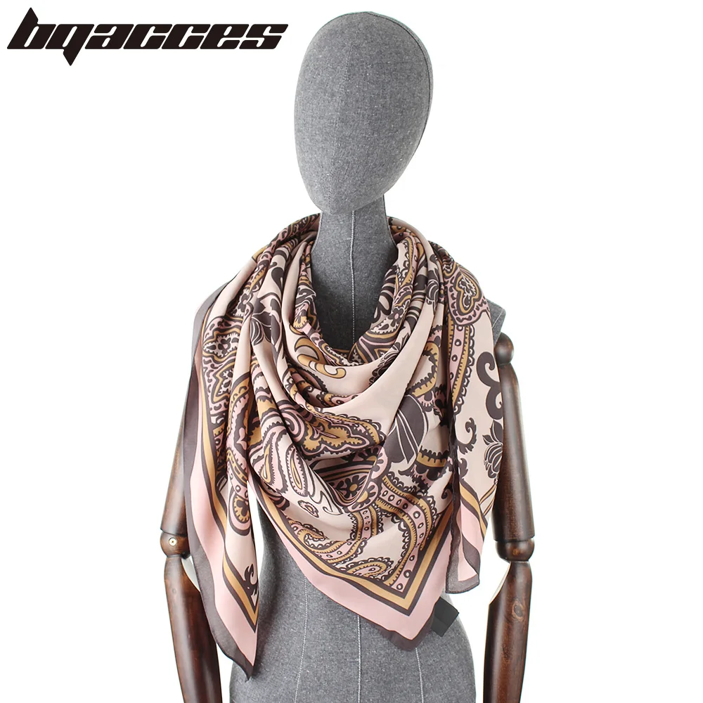 

[BQACCES] Silk Square Scarf Women Paisley Floral Print Georgette Silk Scarves Thin Large Headband Bandana Shawl Wraps 130*130cm