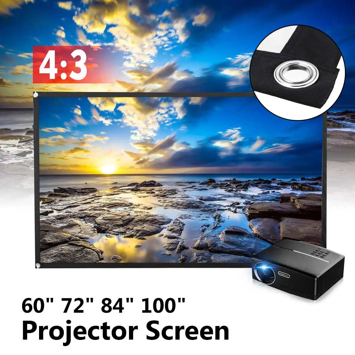 60/72/84/100 дюймов 4:3 Портативный Складная HD проекции Дисплей экранный проектор Экран домашнего кинотеатра DLP проекционный экран из плотной ткани