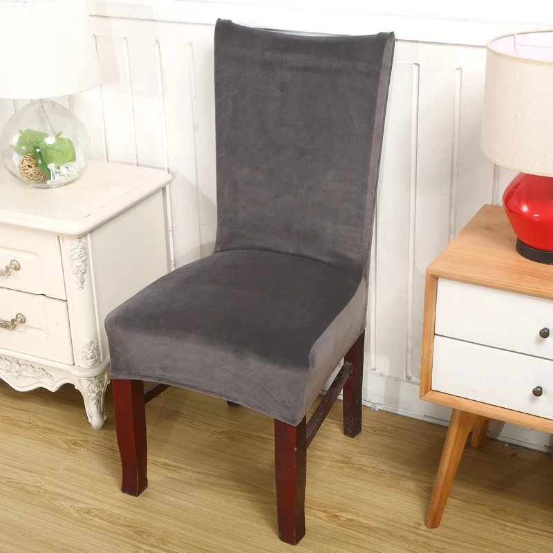 Сплошной цвет современный красный плюшевый стул с обивкой Чехлы бархат для столовой толстые чехлы для свадебного офиса Банкетный пылезащитный