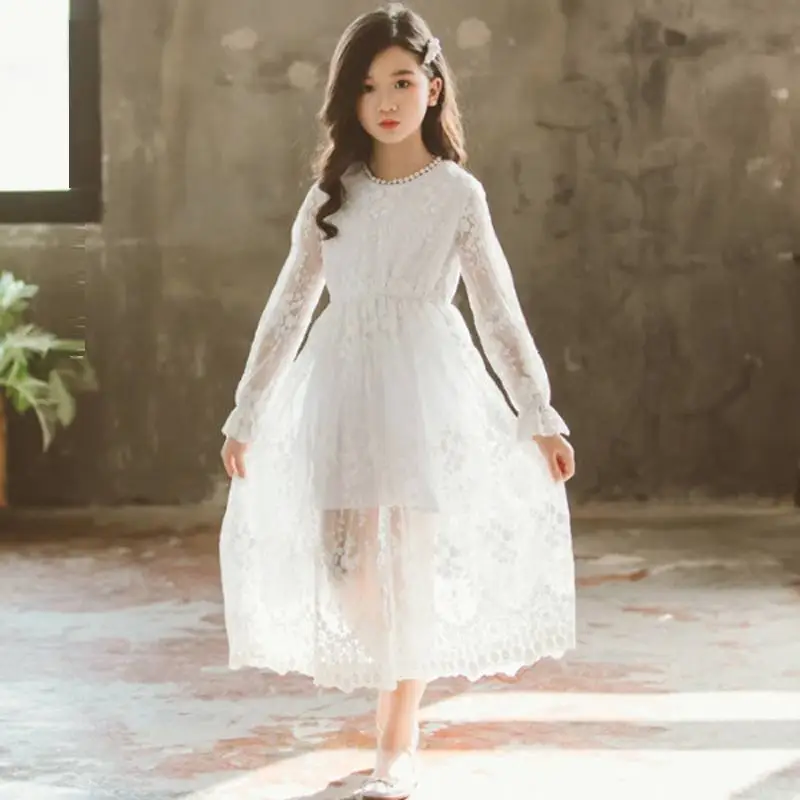 

2019 New Spring Autumn Teenage Girl White Lace Embroidery Princess Dress Kids Dresses For Girls Baby Girl Clothes Vestidos L264