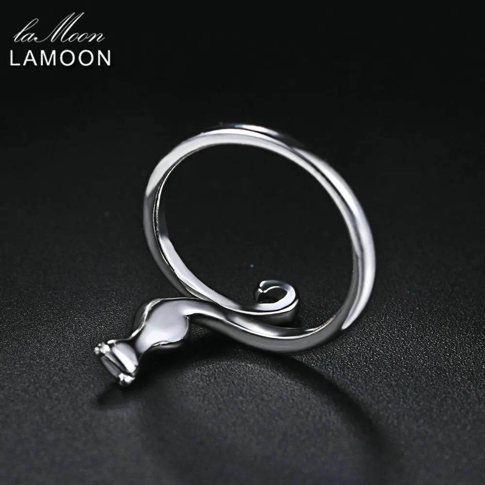 LAMOON High Polishing Lovely Cat S925 Adjustable Rings 925-Sterling-Silver Fine Jewelry for Women Gift Anti Allergy LMRY005