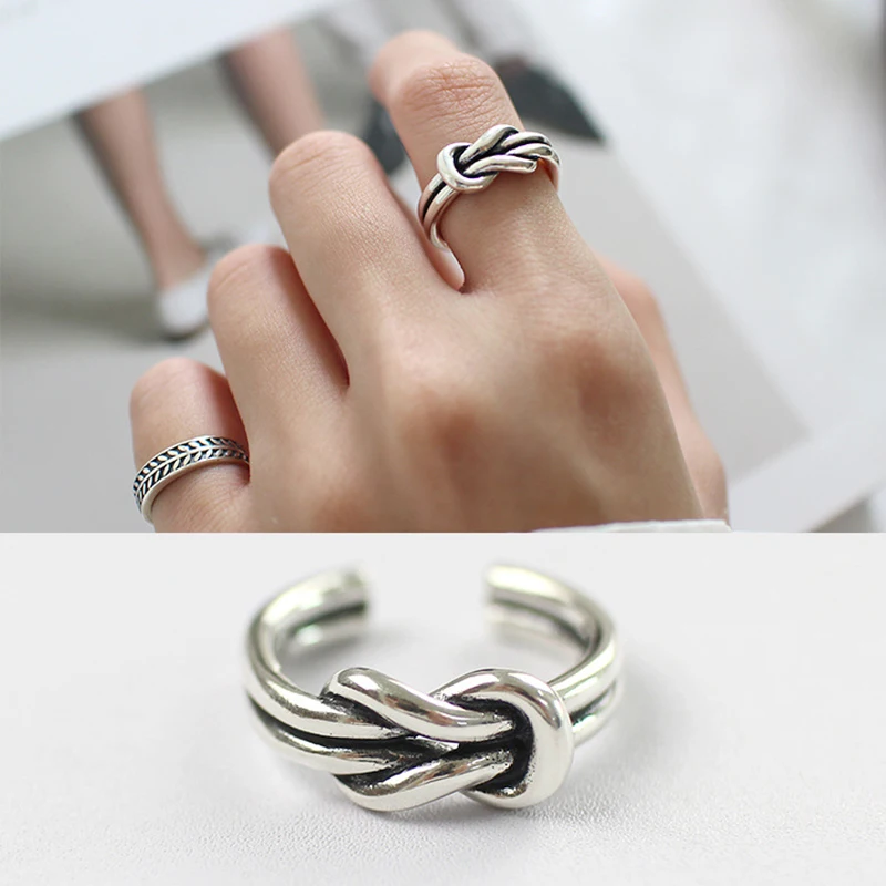 

XIAGAO 925 Sterling Silver Open Rings Love Forever Knot Adjustable Finger Rings Retro Silver Jewelry CNR063