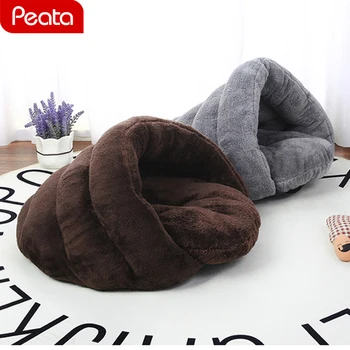 

Cat Sleeping Bed Winter Warm Fleece Soft Small Dog Bed Sofa House Windproof Warm Cat Sleeping Bag Cotton Slippers Pet Tent Mat Y