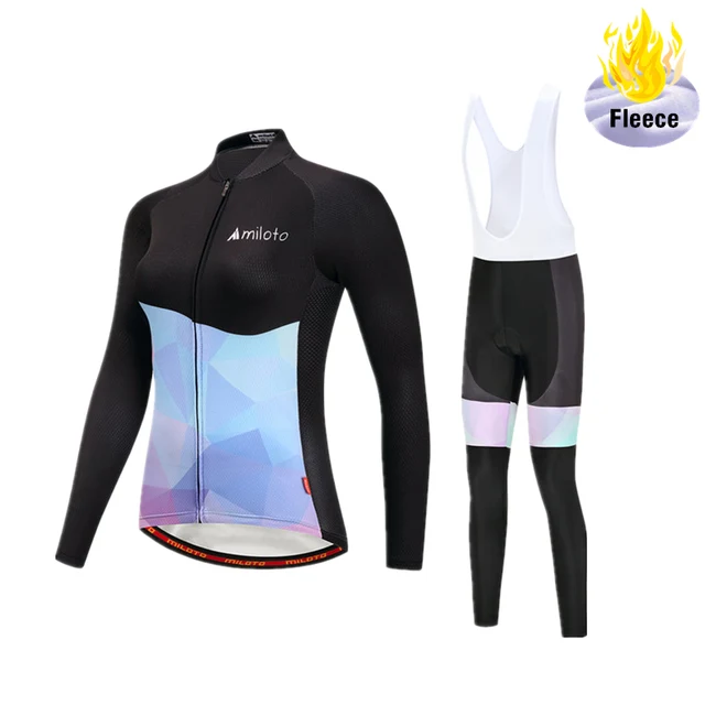 US $31.88 2018 Pro Team Winter Fleece Cycling Jersey Sets Bicycle Long Sleeve Clothes With Bib Pants Set Bike