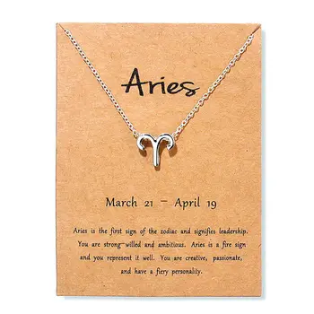 

New Aries Taurus Gemini Leo Message Card Jewelry 12 Constellation Pendant Necklace Chain Necklaces For Women Birthday