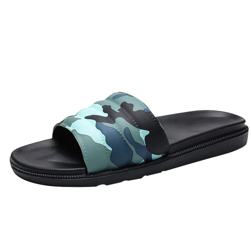 Men Summer Outdoor Comfortable Slippers Fashion Camouflage Non-Slip Beach Shoes chausson homme для пляжа тапочки#XB20 - Цвет: Green