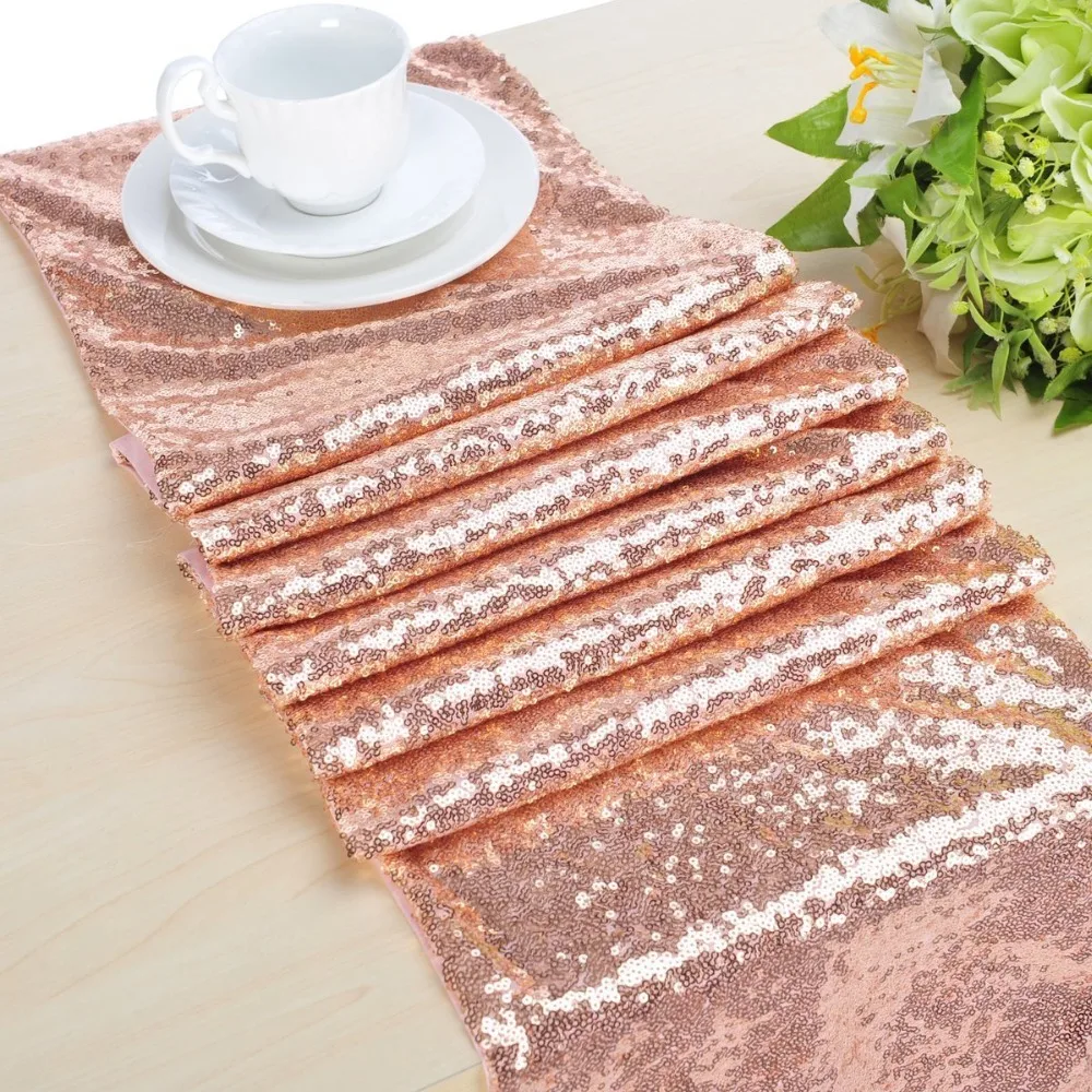 

30X275cm Sequin Table Runners Glitter Rose Gold Table Runner-Rose Gold Party Supplies Fabric Decorations for Wedding Baby Shower