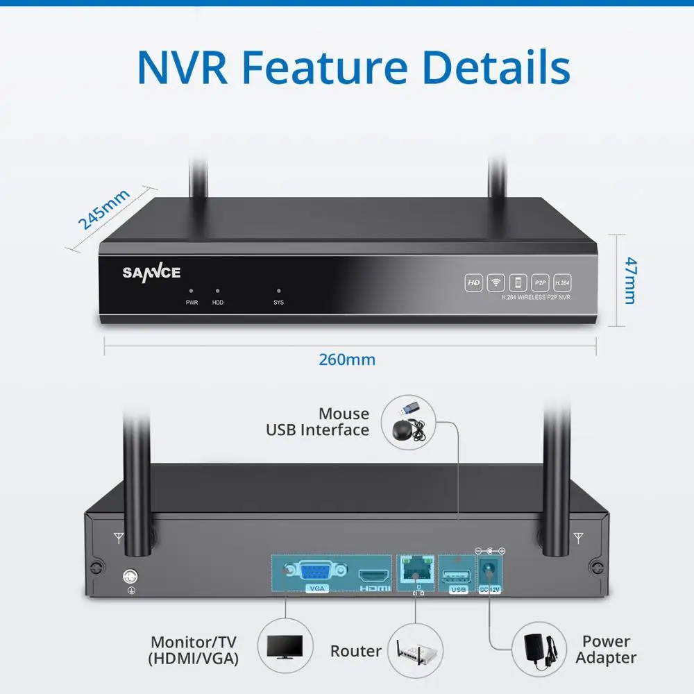 SANNCE 8CH Беспроводная система видеонаблюдения 960P 2 ТБ HDD 1.3MP NVR IP IR-CUT камера наружного видеонаблюдения IP система безопасности комплект видеонаблюдения