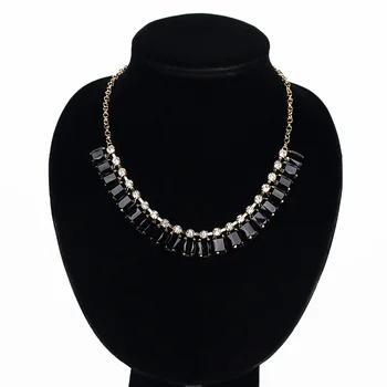 

YFJEWE Gold Chain With Charms Fashion Rhinestone Handmade Black Acrylic Gem Choker Personally Design Necklace #N023
