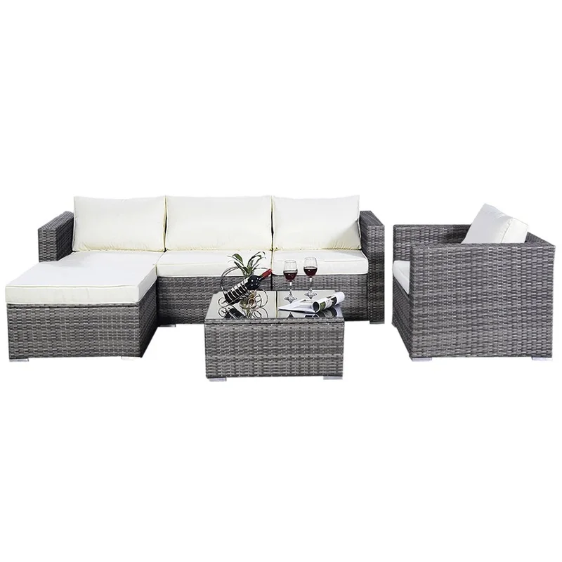 6 Pcs Rattan Cushioned Sofa With Ottoman Steel And Set Durable Construction Tempered Glass Top Desk Hw59186 Aliexpress