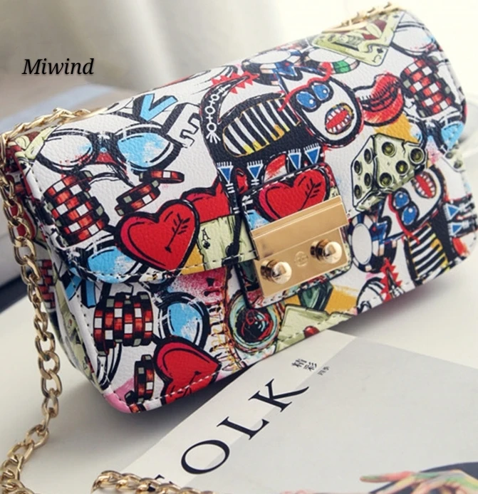 

2018 New Women Bags Summer Graffiti Ladies designer handbags high quality chain mini bag women messenger bags for women Clutch