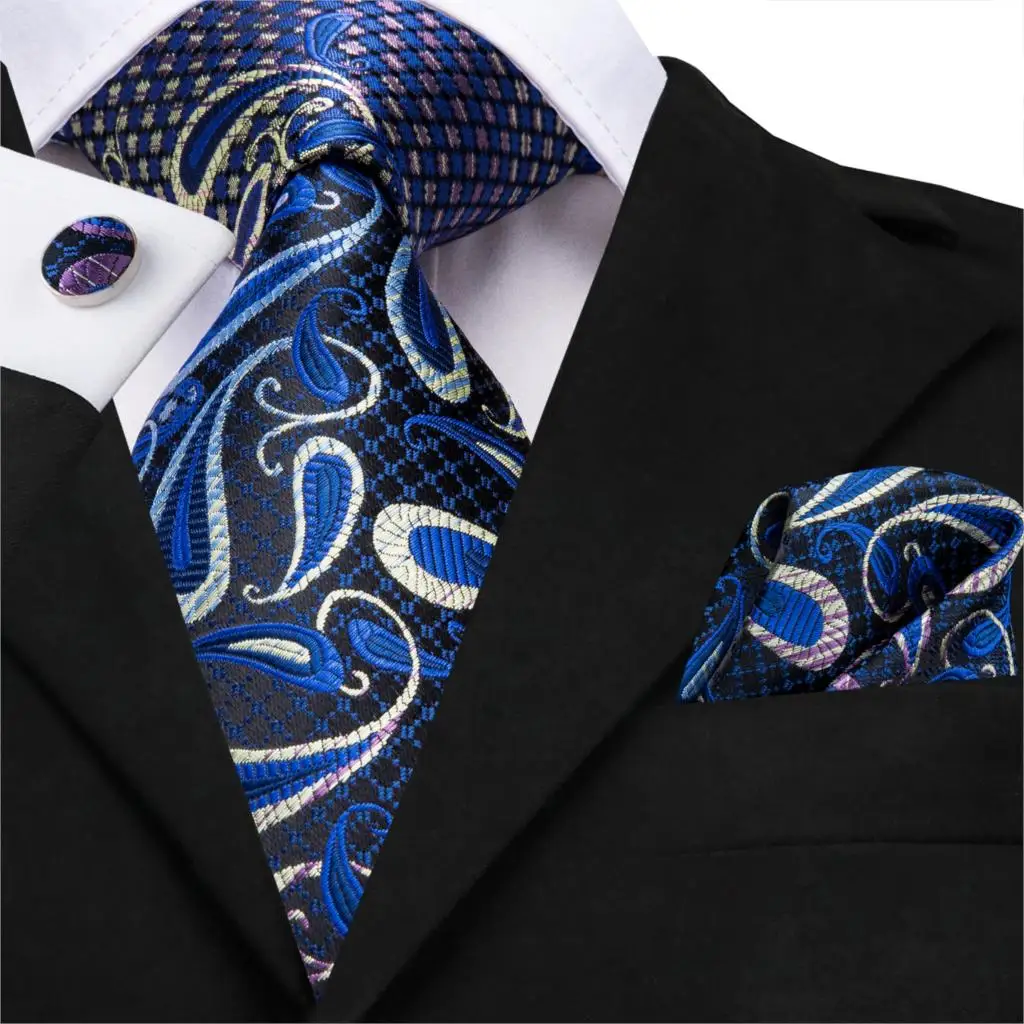 8,5 см Шелковый мужской модный синий Галстук Пейсли Галстук платок Запонки набор мужской свадебный вечерний деловой галстук набор - Цвет: C-3532