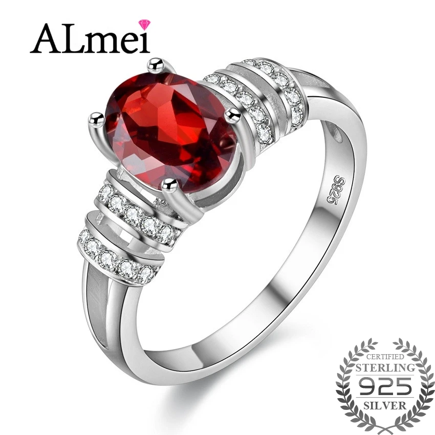 

Almei Vintage Garnet Red Rings for Girls Women 925 Sterling Silver Wedding Ring Jewelry Female Anillos Ringen with Box 40% FJ101