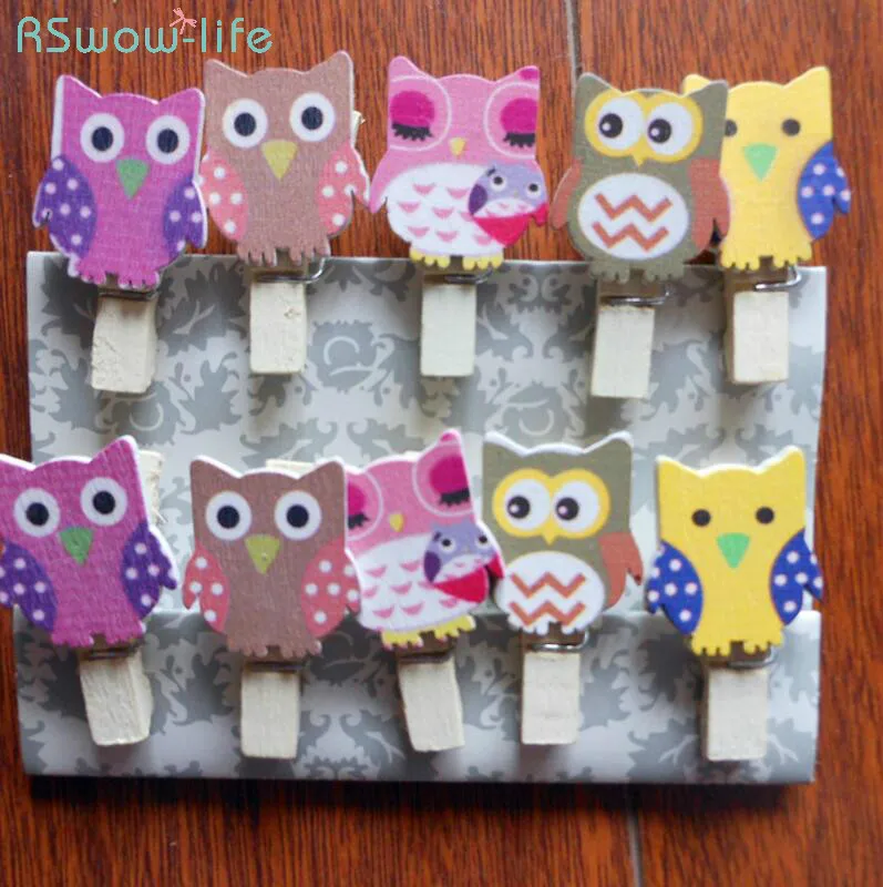 

10 Pcs Cute Mini Owl Wooden Clips Cartoon Clip Photo Clip DIY Festive Party Supplies For A Small Gift To The Guest