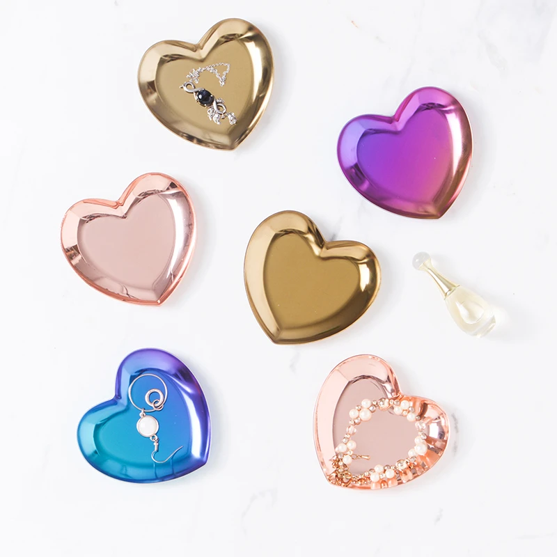 

2pcs Mini modern heart Metal Storage Tray jewelry display organizer dish decorative plate for Dessert Fruit food home decor