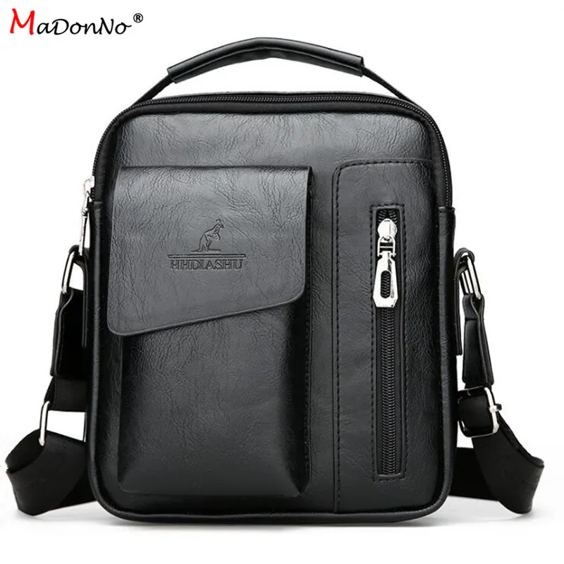

MaDonNo' Men's Shoulder Messenger Bags Vogue Leisure PU Leather Flap Pocket Zipper Hangbag