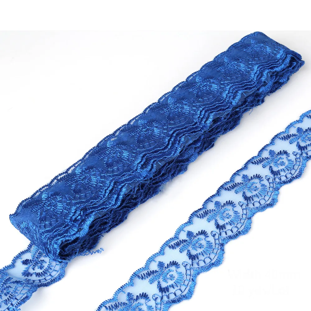 10yards/lot 40MM Royal Blue Lace Trim Ribbon DIY Embroidered Net Lace