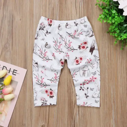 Модная детская одежда с цветочным рисунком для маленьких девочек, леггинсы, хлопковые штаны, брюки для новорожденных
