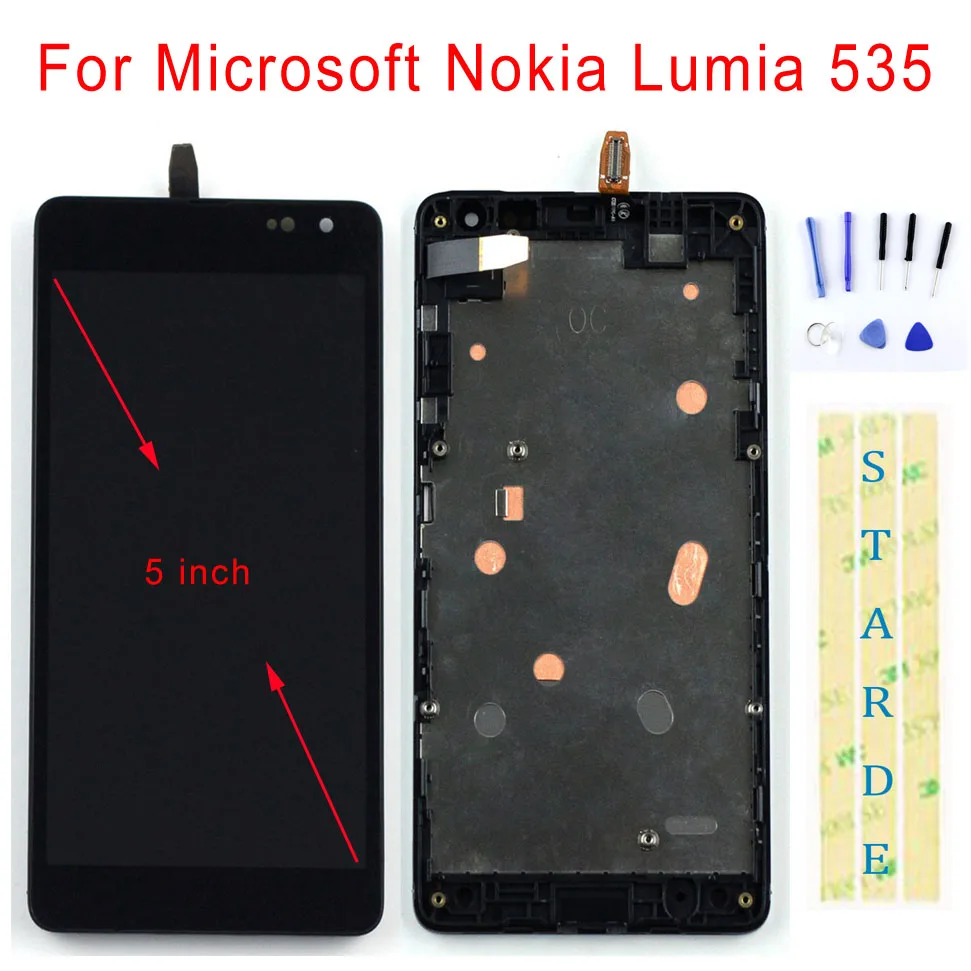 

STARDE Replacement LCD For Microsoft Nokia Lumia 535 LCD Display Touch Screen Digitizer Assembly Frame 5"