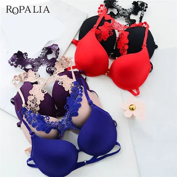 

ROPALIA Women Frontal Lace Push Up Bra Seamless Bras Racer Back Front Closure Bralette