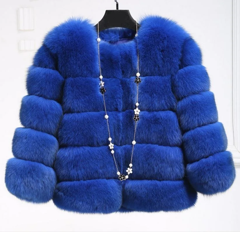 Новое поступление, модное женское меховое пальто, высокое качество, искусственный Лисий мех, пэтчворк, короткое пальто, женская зимняя теплая куртка, парка J26 - Цвет: blue
