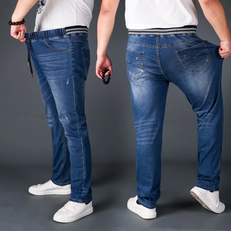 Dirweimon мужские брюки размера плюс, удобные Стрейчевые джинсы, 4XL 5XL 6XL 7XL, мужские брюки с высокой талией, большие брюки, свободные джинсы для мужчин