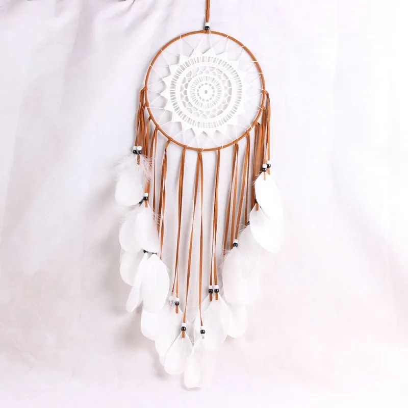 With Feathers Wall Hanging White Decoration Crafts Dreamcatcher Wind Chimes Handmade Dream Catcher  D1