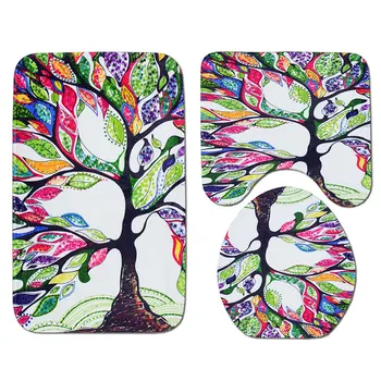 

Colorful Tree Mat Cover Bathroom Carpet 3pcs Bath Mat Set Absorbent Floor Mats Rugs Non-Slip Toilet Mat