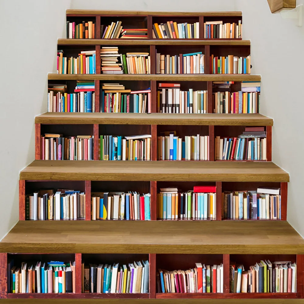 6 قطعة/المجموعة مكتبة الدرج ملصقات خزانة Stairscase الديكور لاصقة الذاتي خلفيات رف DIY بلاط الشارات ل مضحك الحياة