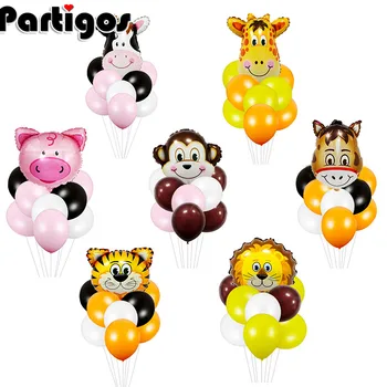 

9pcs animal Head Foil Balloon bouquet safari themed party Hawaii Party Giraffe&monkey&zebra&Cow birthday party supplies kids toy