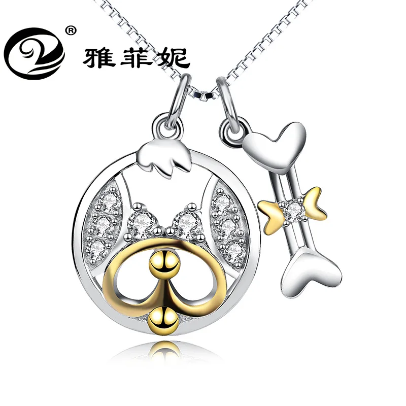 

necklace, 925 silver dog chain pendant set auger gold colour clavicle hot style sells