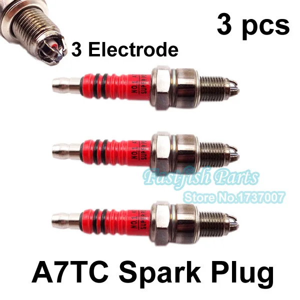 3 Pcs/pack A7tc 3 Electrode Spark Plug For Atv Quad Moped Scooter Pit