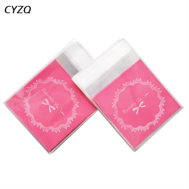 100pcs 7cm OPP Cute Bow Design Cookie Baking Wedding Gift Packaging Bags Christmas Party Cookie Candy Self Adhesive Plastic Bag